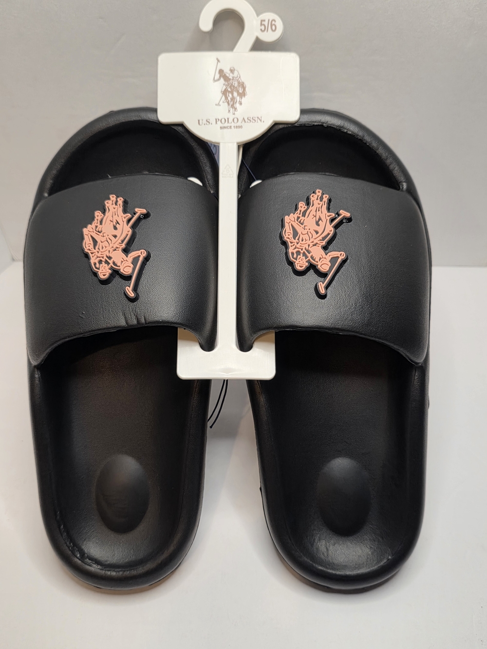 U.S. Polo ASSN Slides Size 5-6 Black And Pink